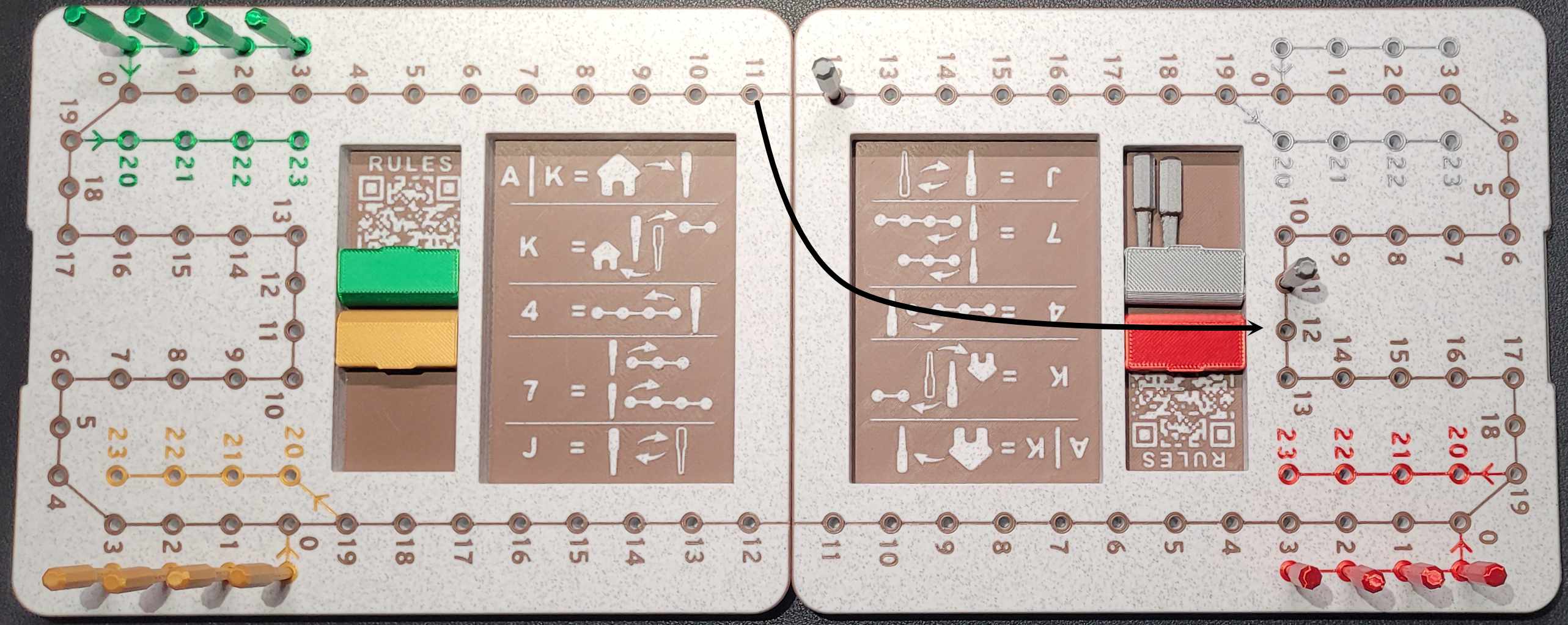 3-player variant layout showing blocked section and markers