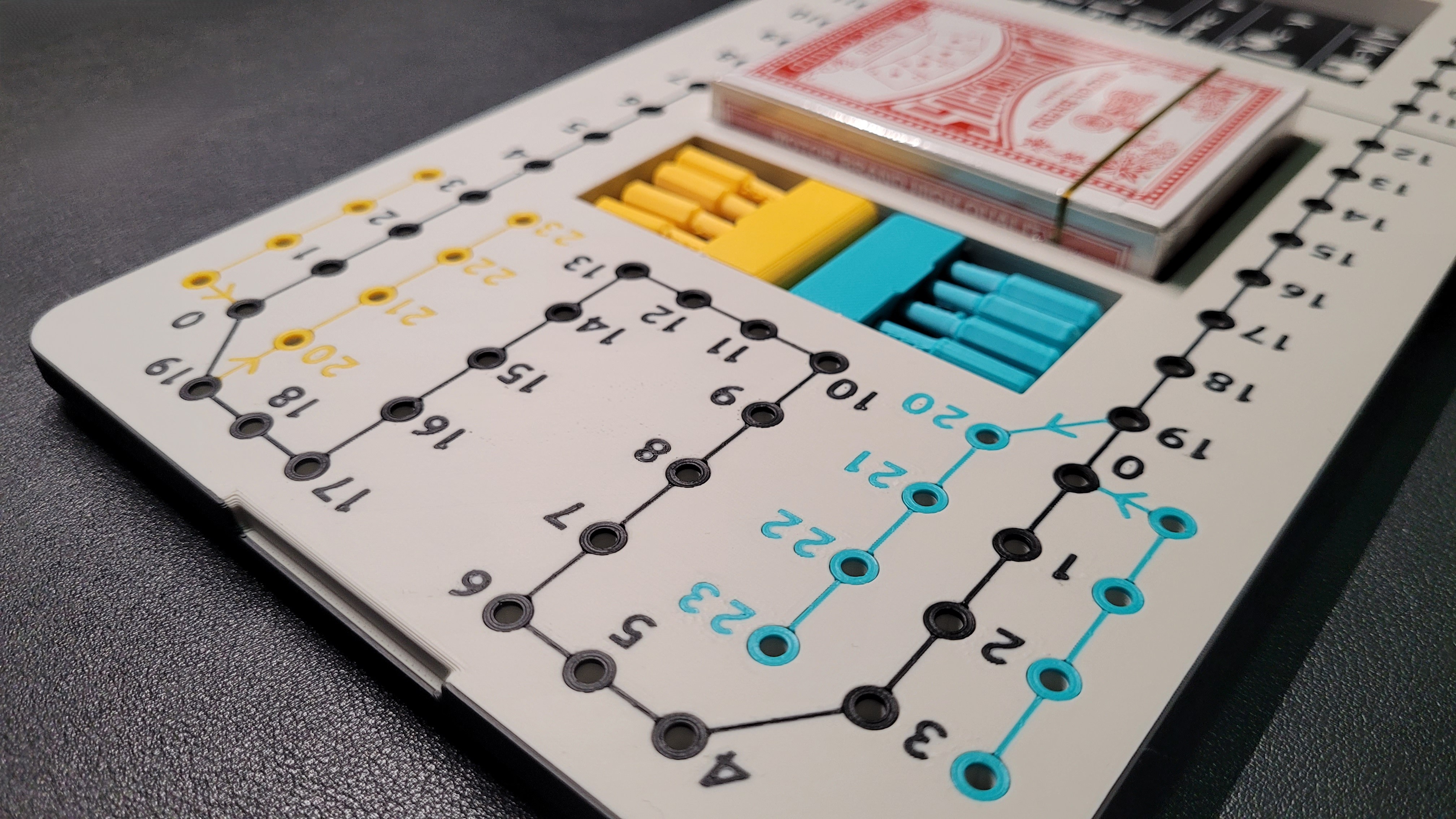 Apologies Game board at an angle showing pegs and cards